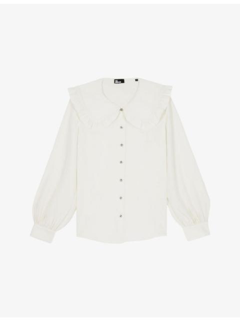 Oversized-Collar Long-Sleeved Silk Shirt