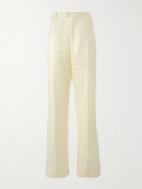 Embroidered linen straight-leg pants Cream