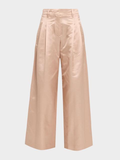 Pleated Cotton-Silk Wide-Leg Pants