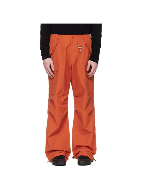 Orange Nylon Cinched Wide Leg Cargo Pants