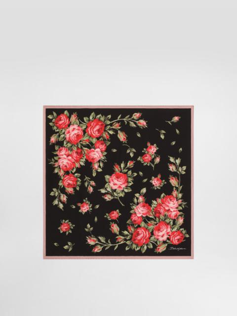 Rose bouquet-print silk twill scarf 50x50