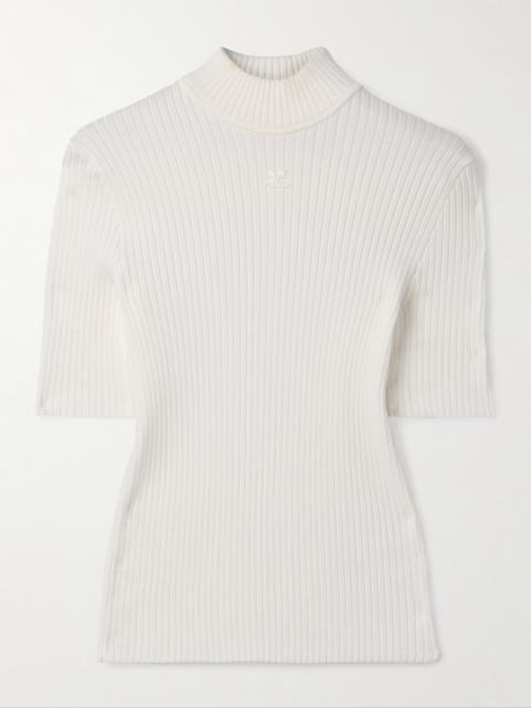 Appliquéd Ribbed-knit Top