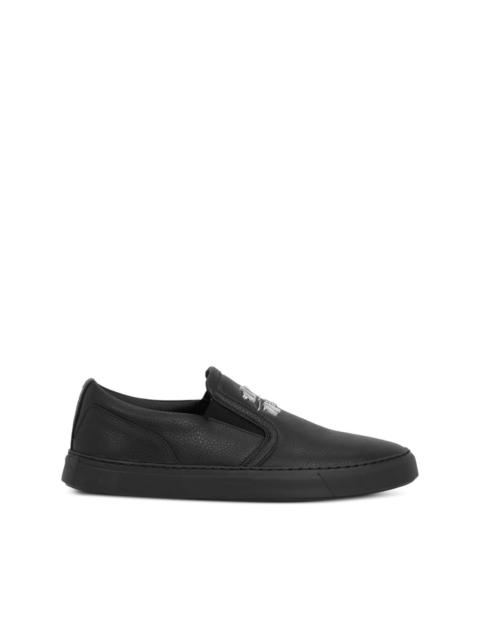 embossed-leather slip-on sneakers