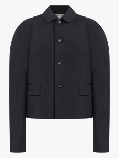 BUTTON UP JACKET WITH DROP BALLOON SLEEVE | BLACK