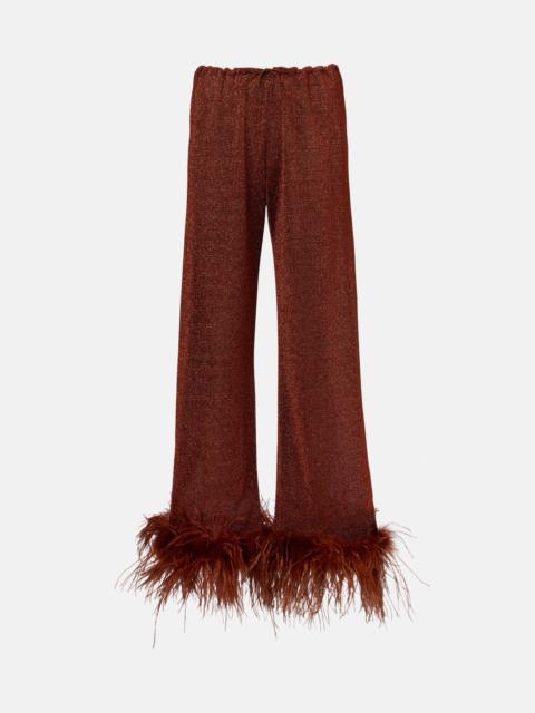 Lumière Plumage feather-trimmed straight pants