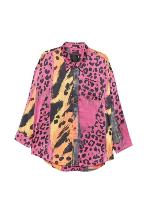 animal-print panelled shirt