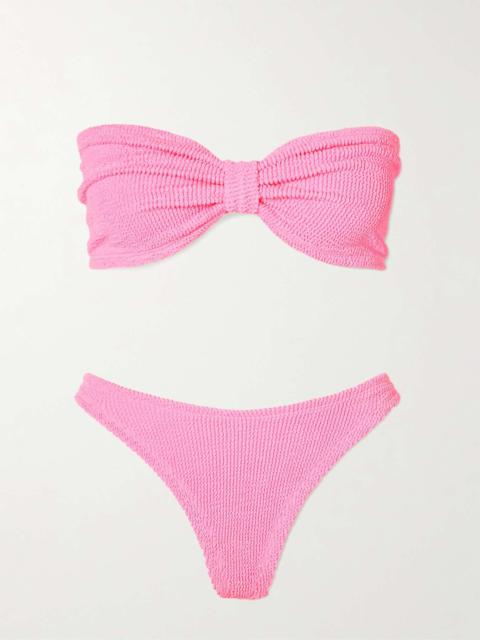 Tina twist-front seersucker bandeau bikini Bright pink