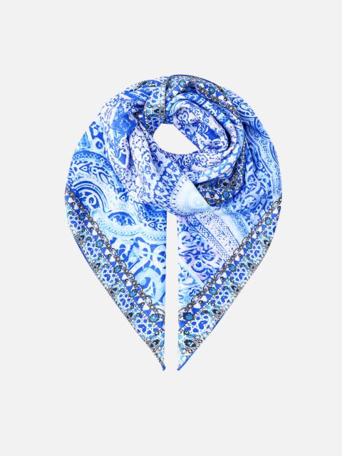LARGE CRYSTALLED SILK SQUARE SCARF