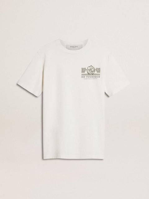 Women's white T-shirt with black print on the chest