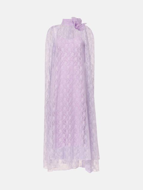 Caped floral lace midi dress