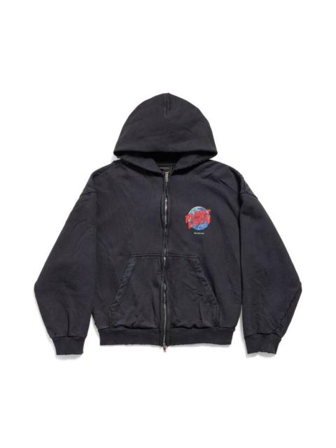 Men's Planet Earth Zip-up Hoodie Regular Fit in Black Faded