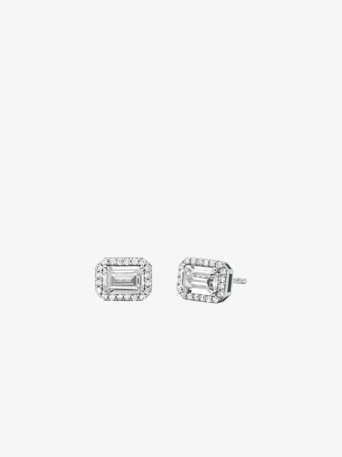 Precious Metal-Plated Pavé Halo Stud Earrings
