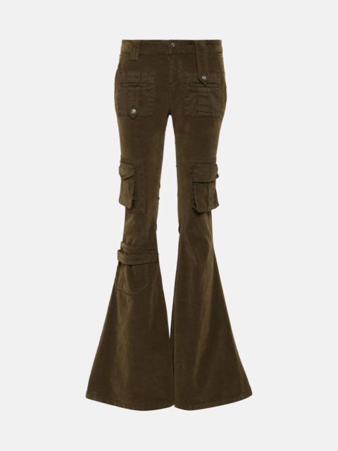 Low-rise velvet flared cargo pants