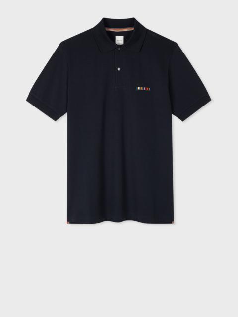 Dark Navy 'Signature Stripe' Logo Cotton Polo Shirt