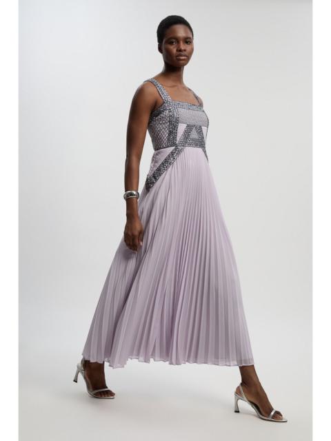 Embellished Pleated Woven Maxi Dress