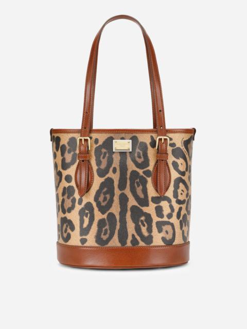 Leopard-print Crespo bucket bag with branded plate