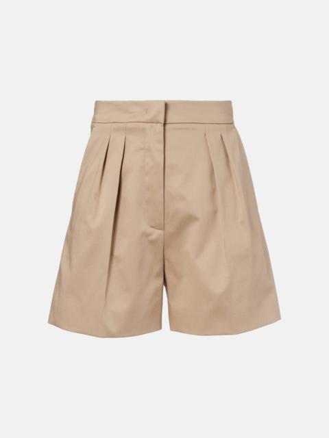 Tabacco pleated cotton-blend shorts