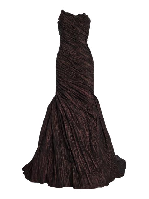 Strapless Crushed-Taffeta Gown brown