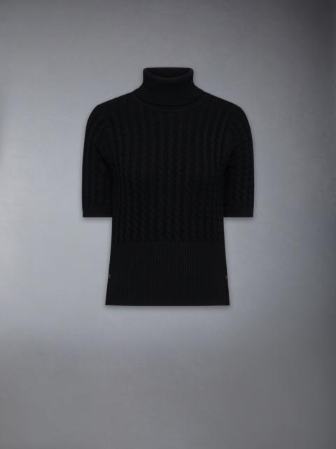 CASHMERE BABY CABLE STITCH SHORT SLEEVE TURTLENECK