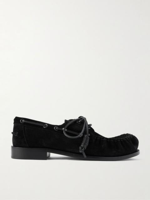 Leather-Trimmed Suede Boat Shoes Black