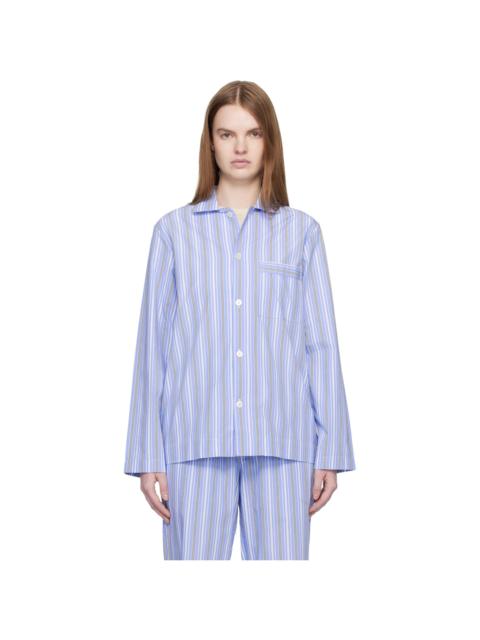 Blue & White Poplin Long-Sleeved Pyjama Shirt