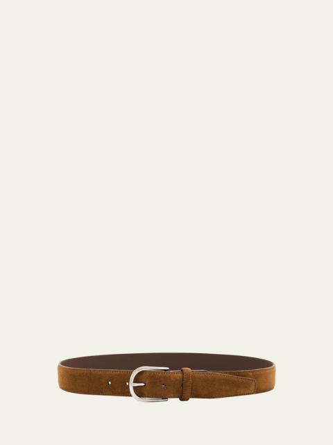 Men's Suede Round-Buckle Belt