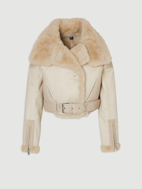 Faux Shearling Crop Biker Coat