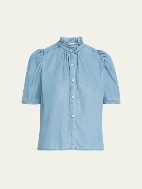 Winn Chambray Puff-Sleeve Top