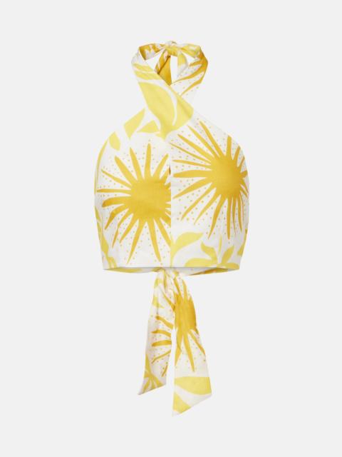 Ivy printed halterneck linen crop top