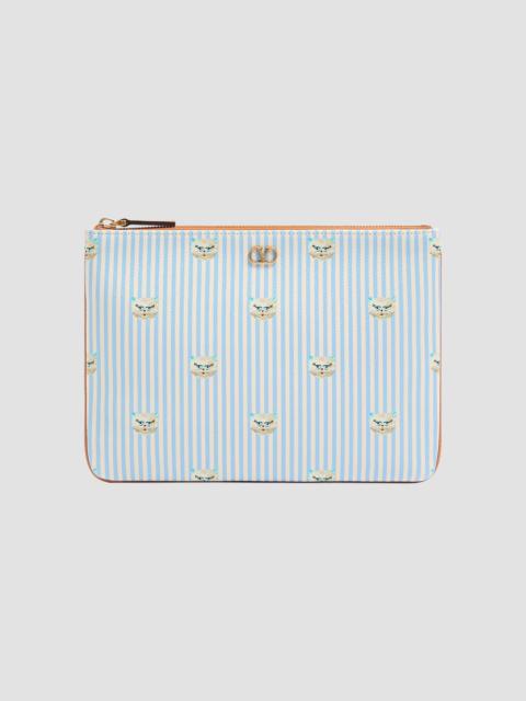 Men's VLogo Signature Pouch in Grainy Calfskin - Azure Ivory