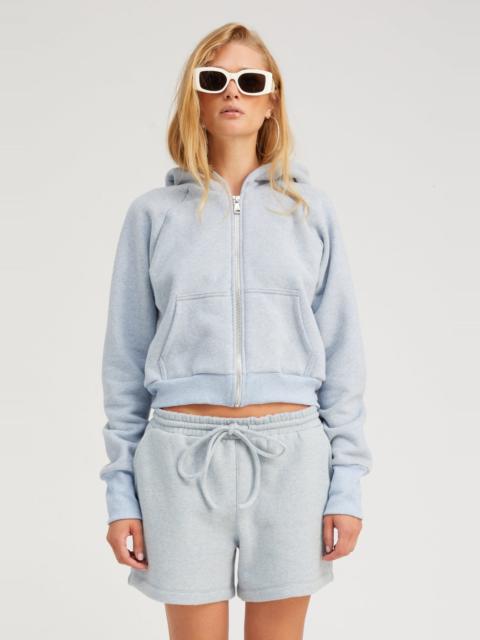 ICE BLUE MELANGE SHRUNKEN ZIP UP HOODIE