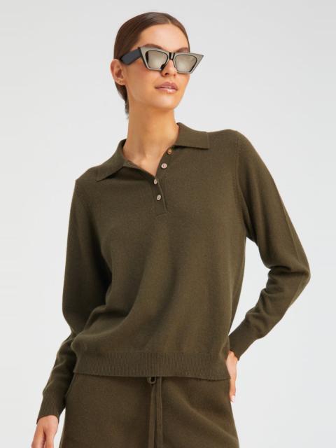 OLIVE CASHMERE POLO SWEATER