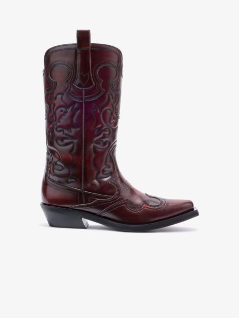 MID SHAFT EMBROIDERED WESTERN BOOTS IN BURGUNDY