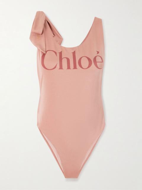 Tie-detailed printed swimsuit Pink