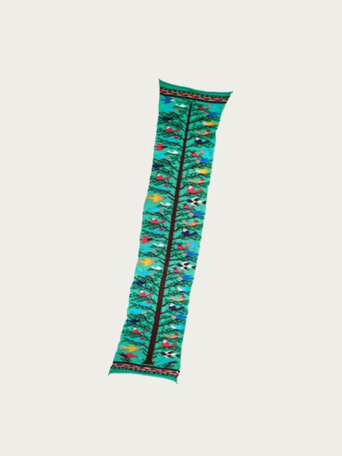 FULLING WOOL HAPPY SCARF BIRD TREE - EMERALD