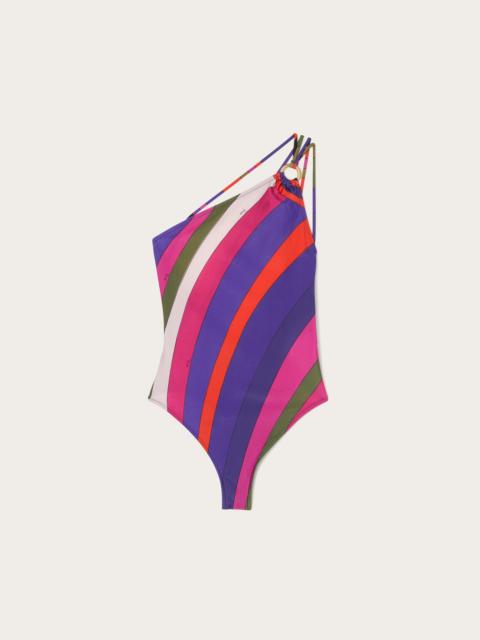 IRIDE PRINT ONE-SHOULDER SWIMSUIT