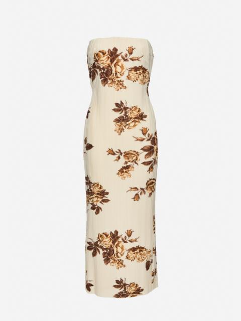 Strapless floral print dress in cream