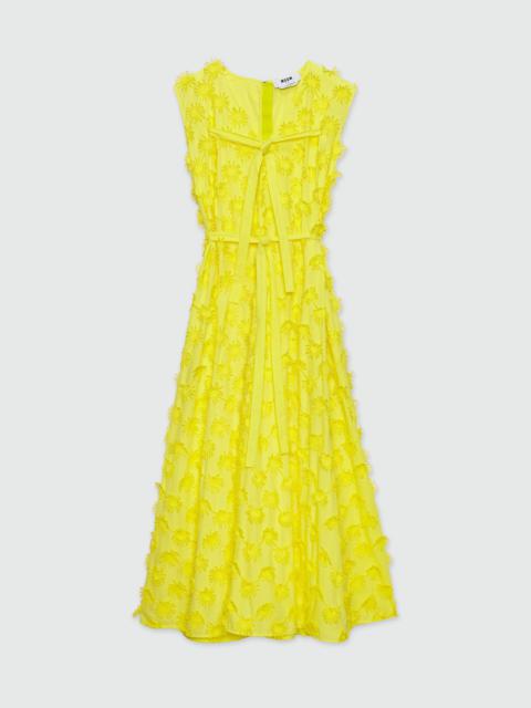 Midi dress in yellow poplin with embroidery