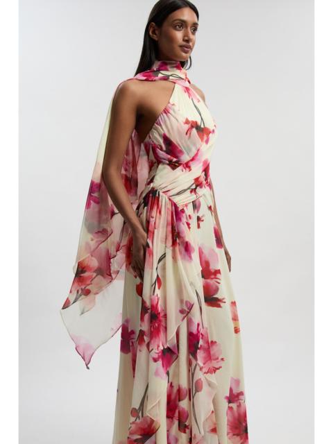 Floral Print Crinkle Cross Front Georgette Woven Maxi Dress