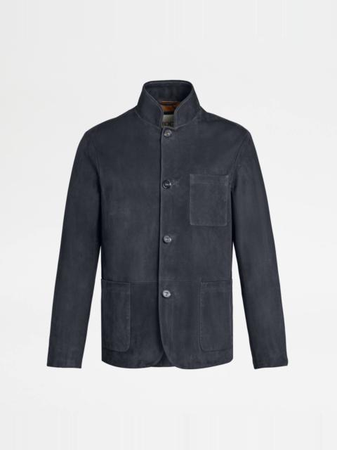 CASTELLO JACKET IN PASHMY SUEDE - BLUE