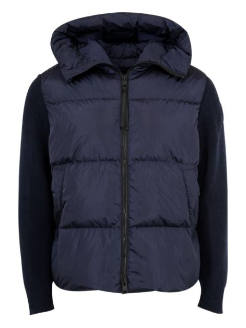 quilted knit-sleeve hooded jacket