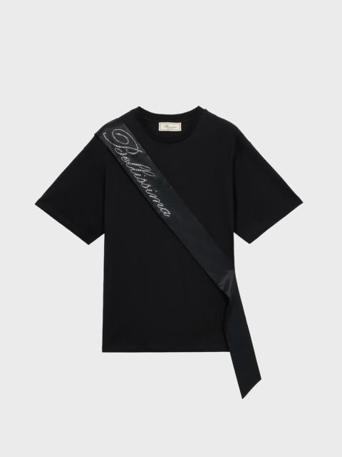 T-SHIRT WITH SATIN BAND AND RHINESTONE EMBROIDERY