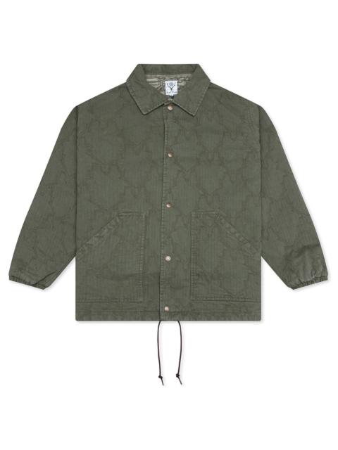 COACH JACKET - SKULL QUILTING HERRINGBONE OLIVE