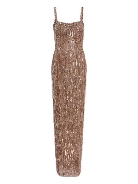 sequin-embellished fringe-detail maxi dress