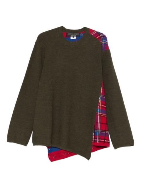 plaid-paneled sweater
