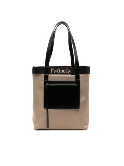logo-embroidered leather tote bag