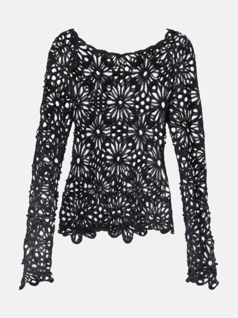 Off-shoulder cotton-blend crochet top