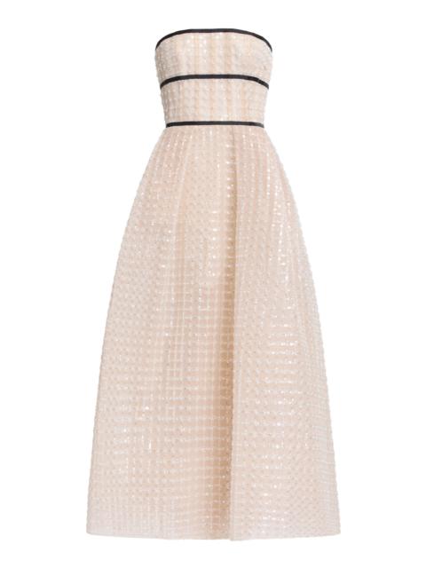 Sequined Mesh Midi Dress white