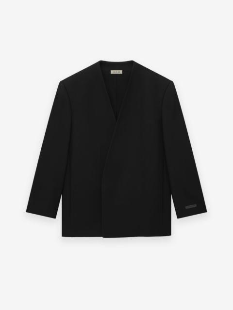 Wool Gabardine Lapelless Blazer