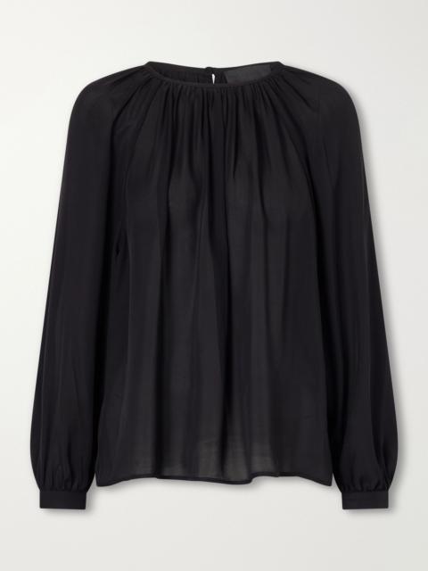 Saint Tropez gathered silk-chiffon blouse Black